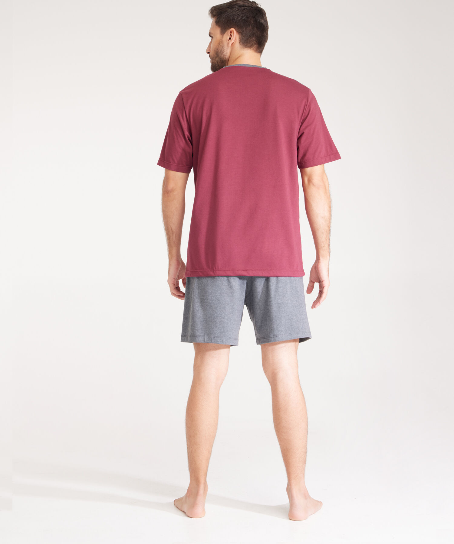 Pijama Set Camiseta Unicolor Con Cortes En Hombre Contraste Bolsillo Y Bermuda Unicolor