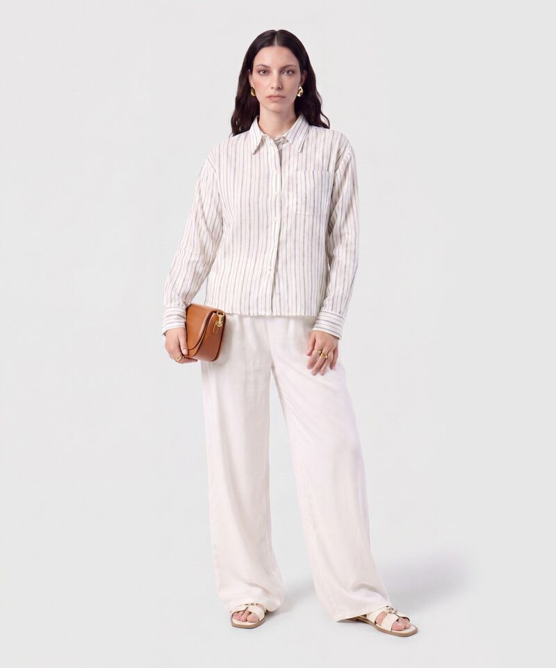 Camisa de Rayas con Bolsillo Para Mujer