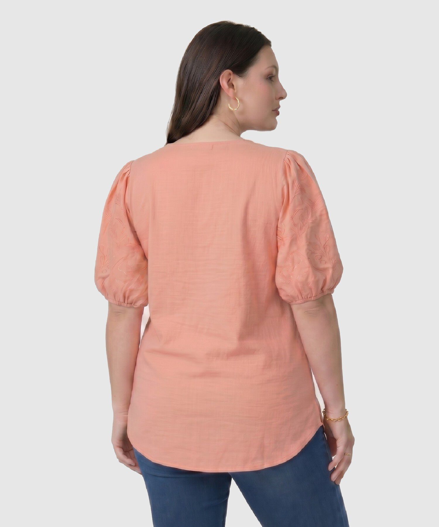 Blusa Cuello V Mangas Bordadas Mujer Curvy