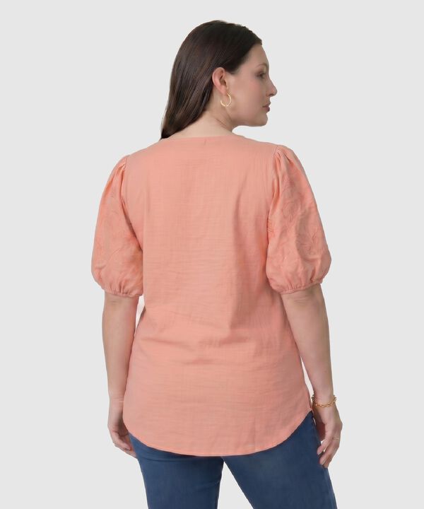 Blusa Cuello V Mangas Bordadas Mujer Curvy