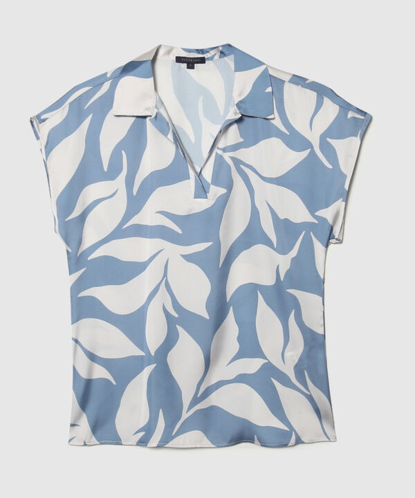 Blusa Manga Corta Corrida Estampada  En Satin
