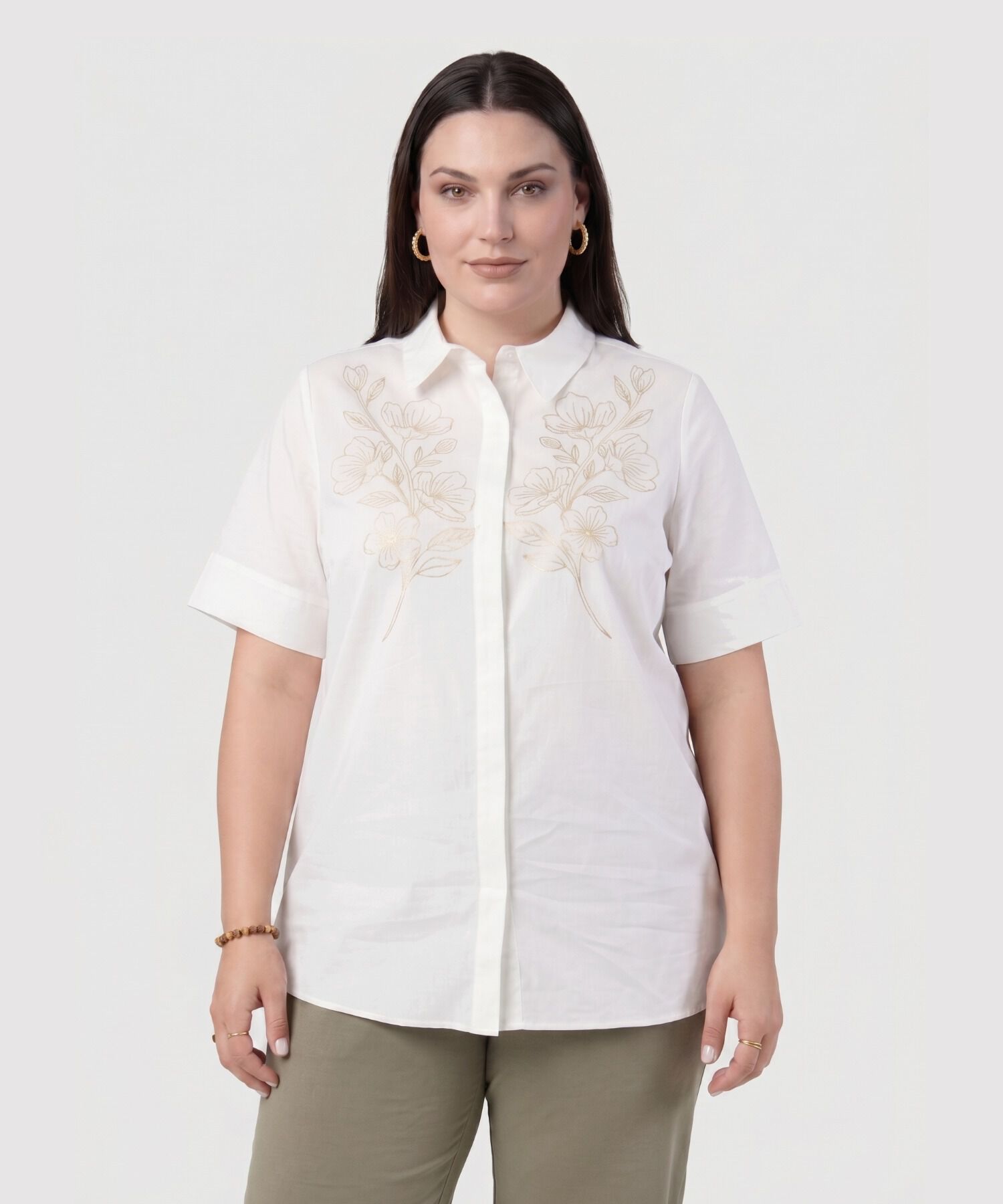 Camisa Manga Corta Con Aplique Para Mujer Curvy