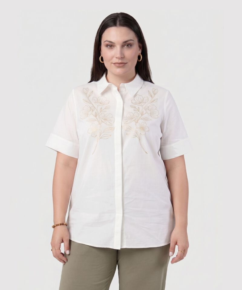Camisa Manga Corta Con Aplique Para Mujer Curvy