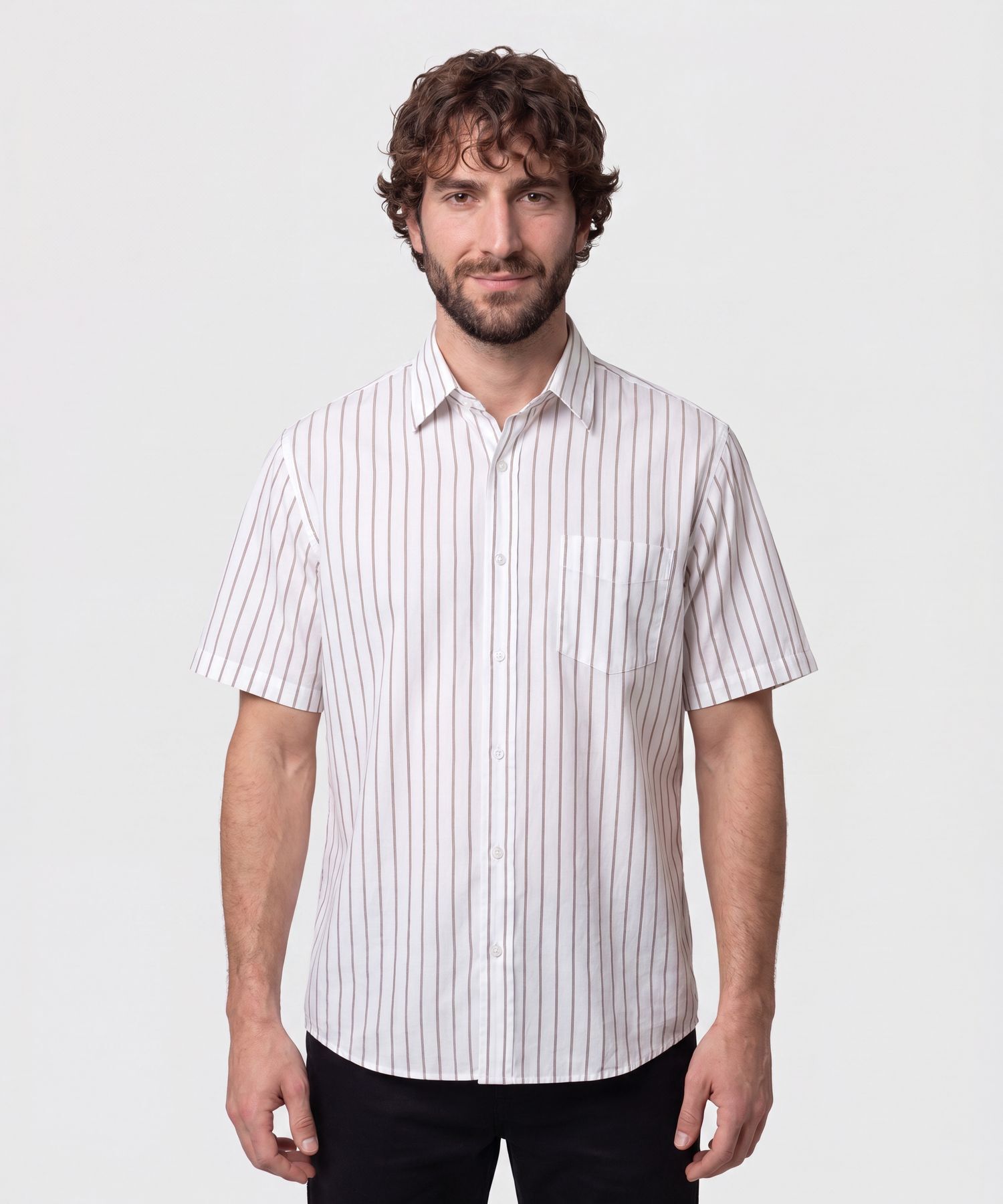 Camisa Listrada Con Bolsillo Para Hombre