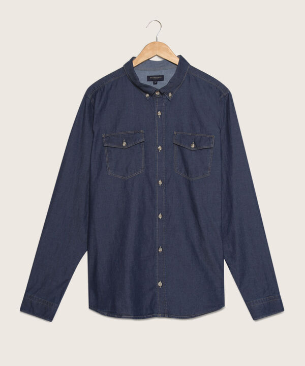 Camisa Tono Azul Medio Oscuro, Manga Larga
