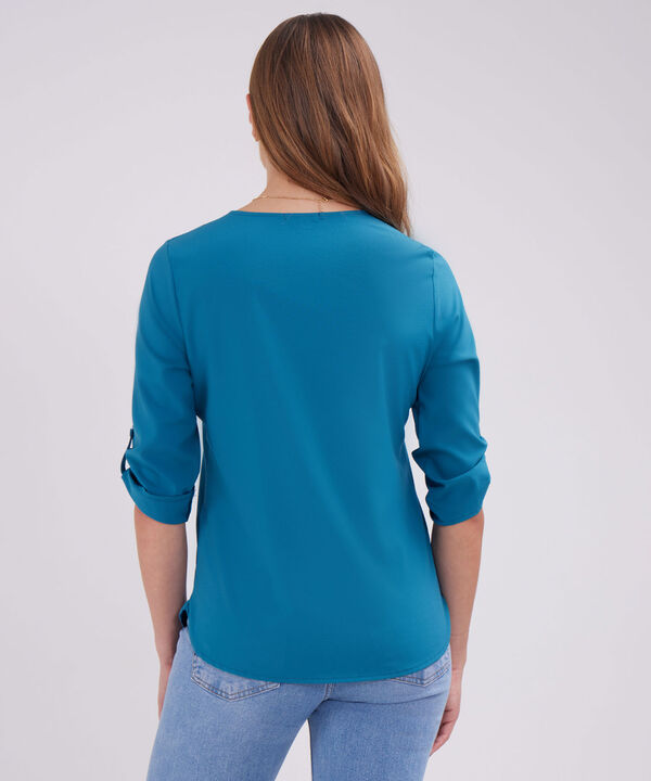 Blusa Manga 3/4 Unicolor Escote En V