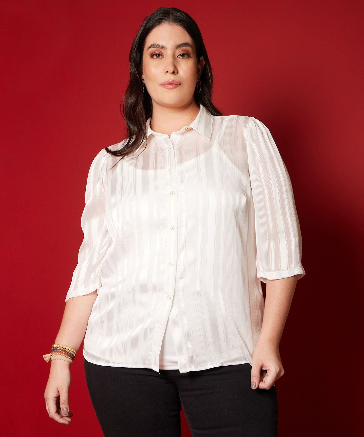 Camisa Manga Larga tela Con Lurex  Con Top Interno