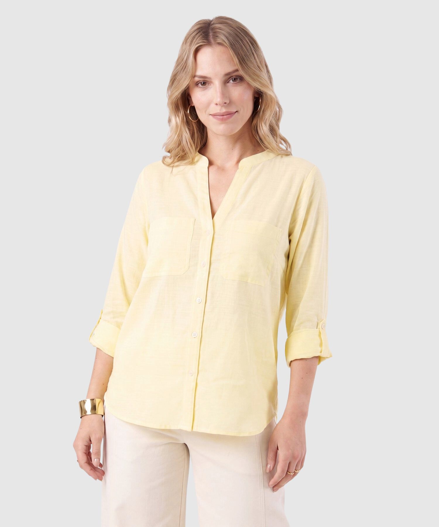 Blusa Con Bolsillos Frontales Para Mujer