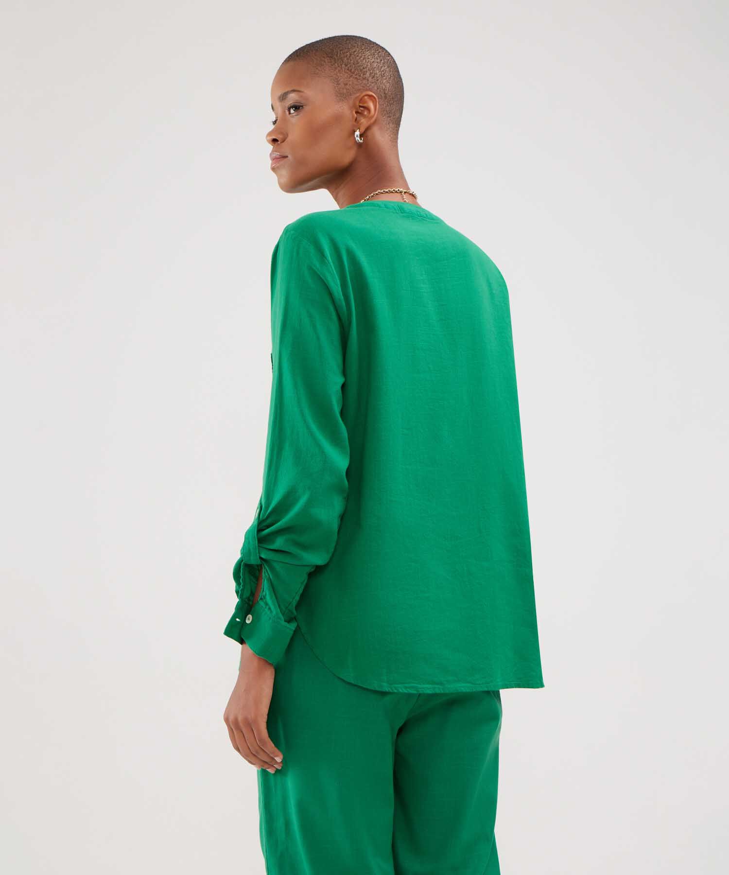 Blusa Manga Larga Unicolor En Lino