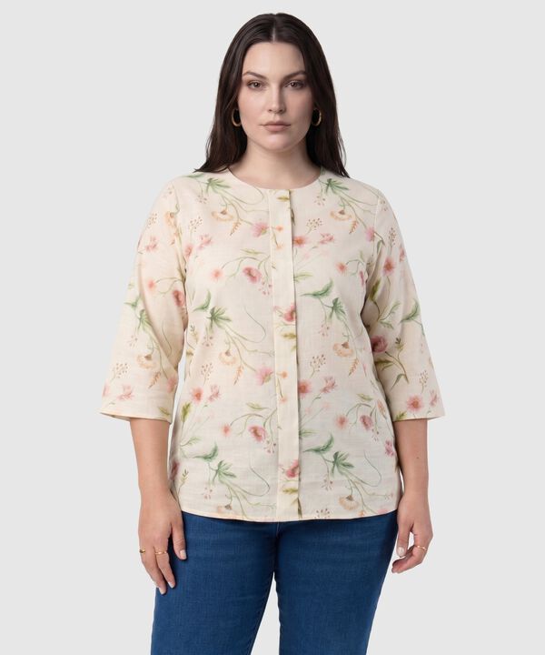 Blusa Fluida De Manga 3/4 Para Mujer Curvy image number null