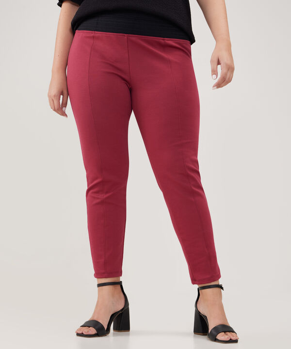 Leggins Unicolor Con Doble Pretina Elástica Y Corte Con Vena Central En Pierna, Carmin Alba image number null