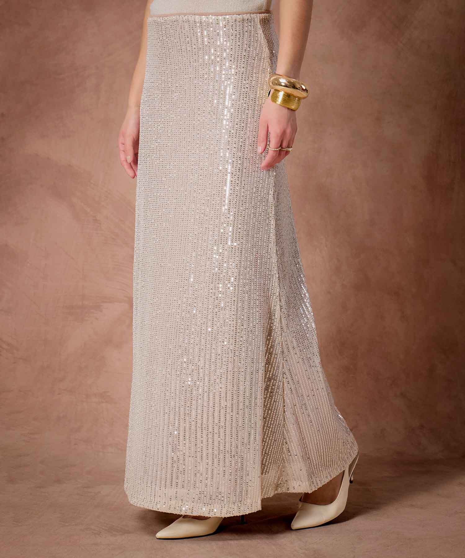 Falda Maxi Para Mujer Lentejuelas Y Abertura Lateral