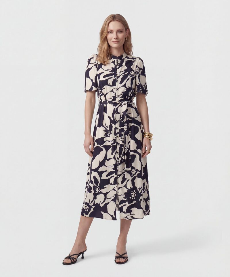 Vestido Midi Camisero Con Cintur&oacute;n Mujer