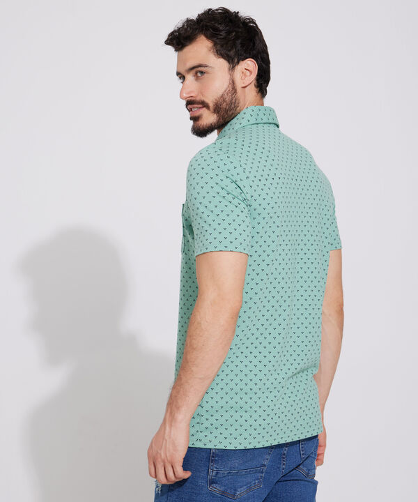Polo Estampada, Cuello Maquina Duro Con Bolsillo, Silueta Regular Fit Blanco