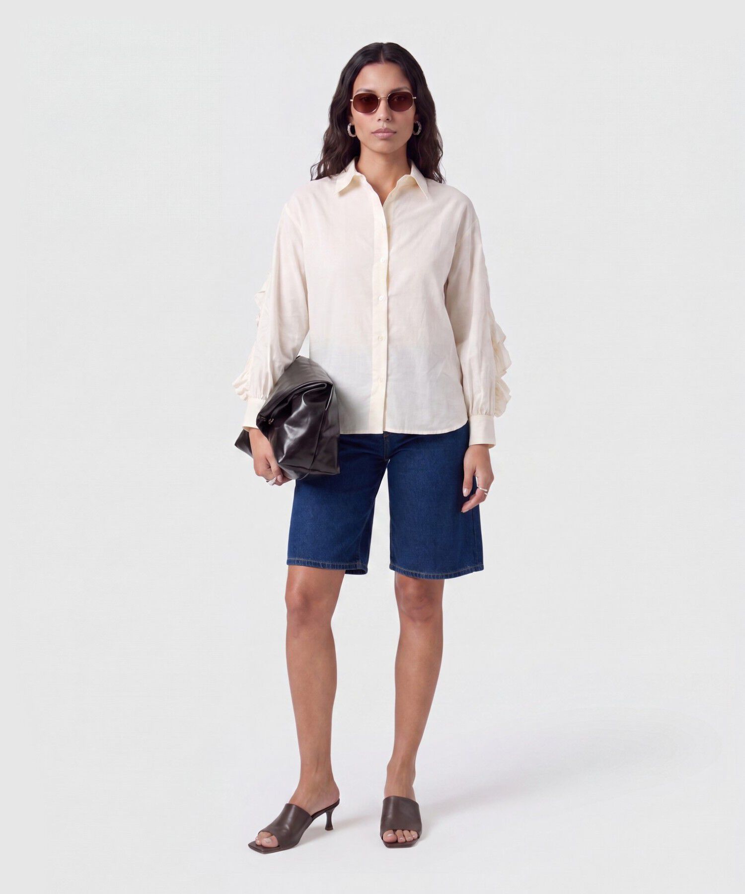 Camisa De Mangas Con Olanes Para Mujer