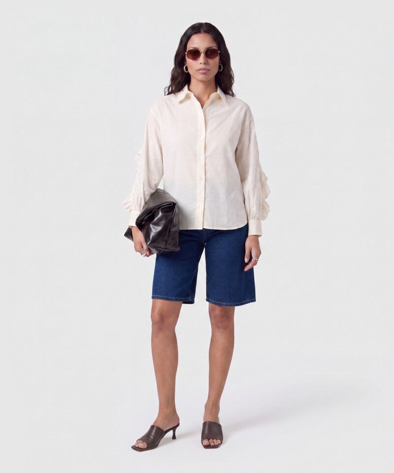 Camisa De Mangas Con Olanes Para Mujer