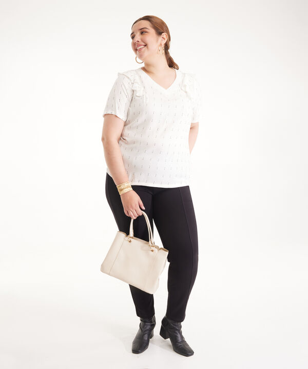 Blusa Manga Corta Con Tira Tejida En cuello