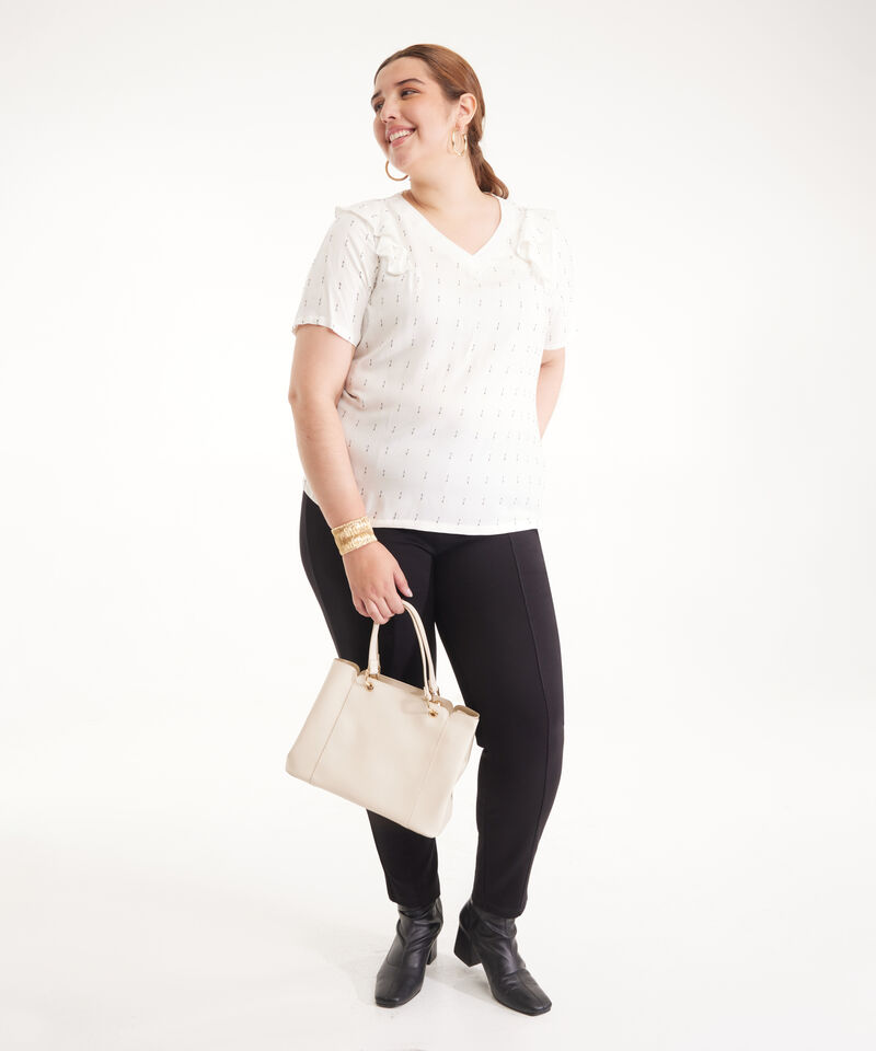 Blusa Manga Corta Con Tira Tejida En cuello