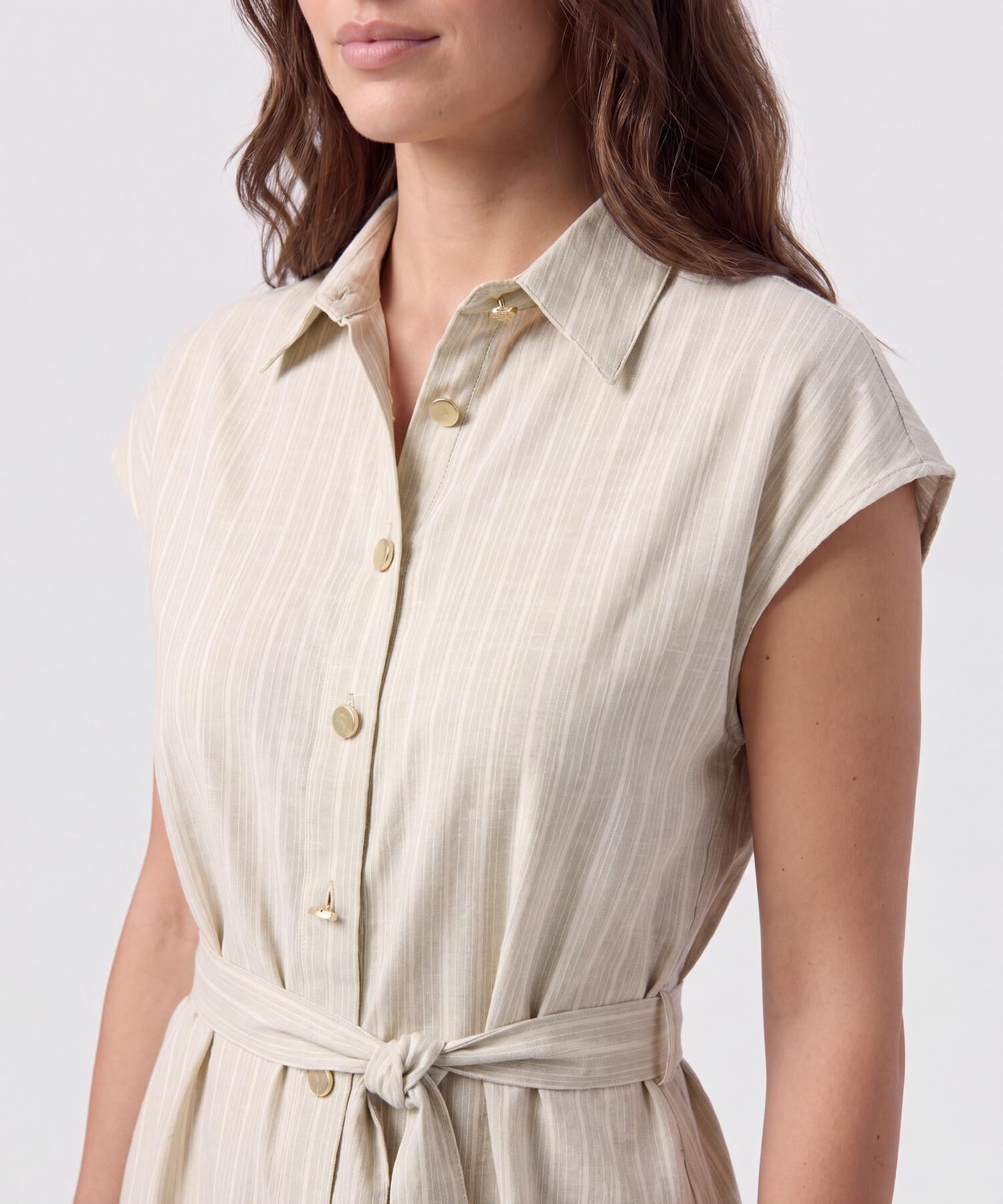Vestido Midi Camisero Con Lazo Para Mujer