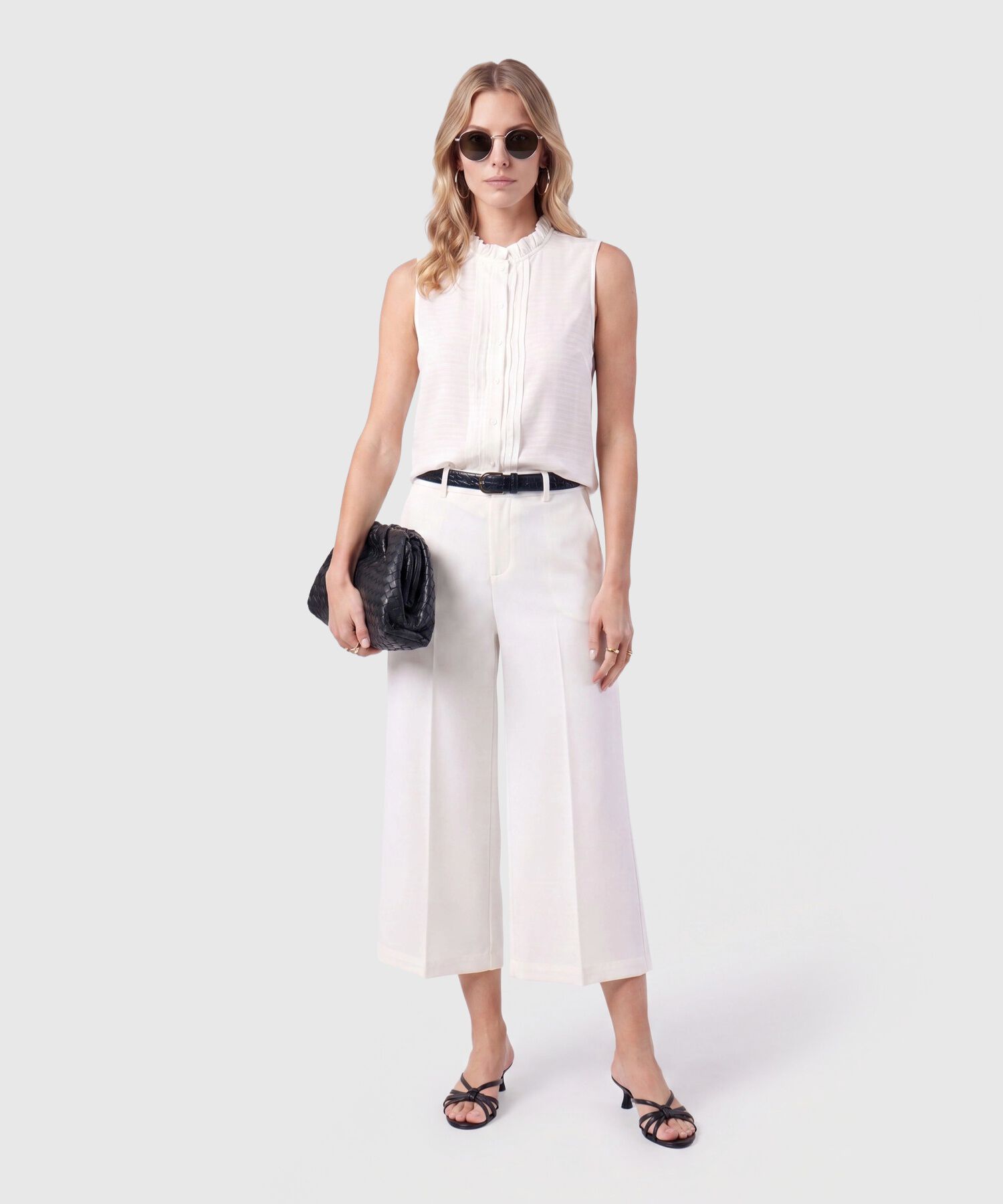 Blusa Con Cuello Alto Y Pliegues Mujer