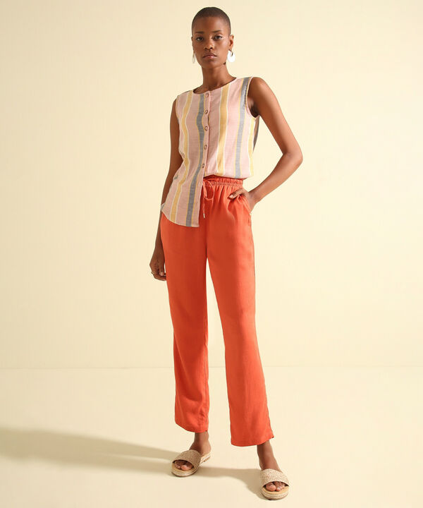 Pantal&oacute;n Pretina Resortada  En Lino Unicolor