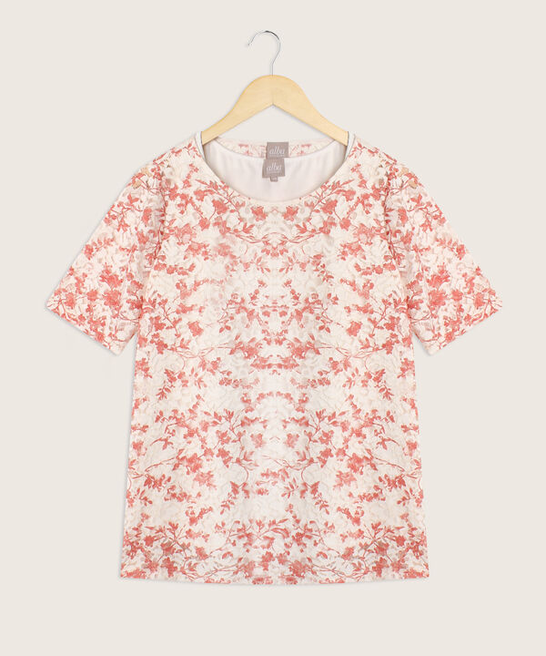 Blusa Manga Corta Al Codoen Encaje Estampada Con Top Interno
