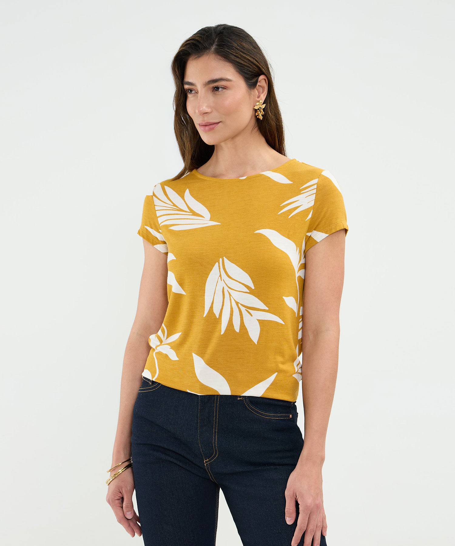 Camiseta Estampado de Hojas