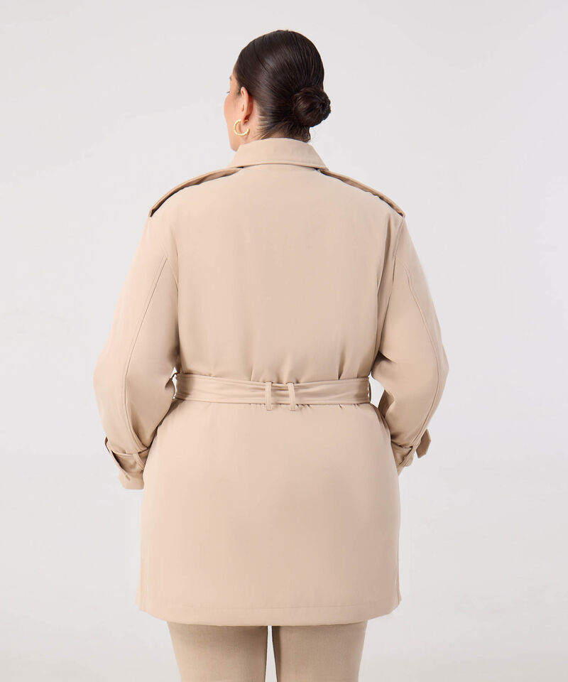 Trench Coat Con Cintur&oacute;n Y Charreteras Para Mujer Curvy