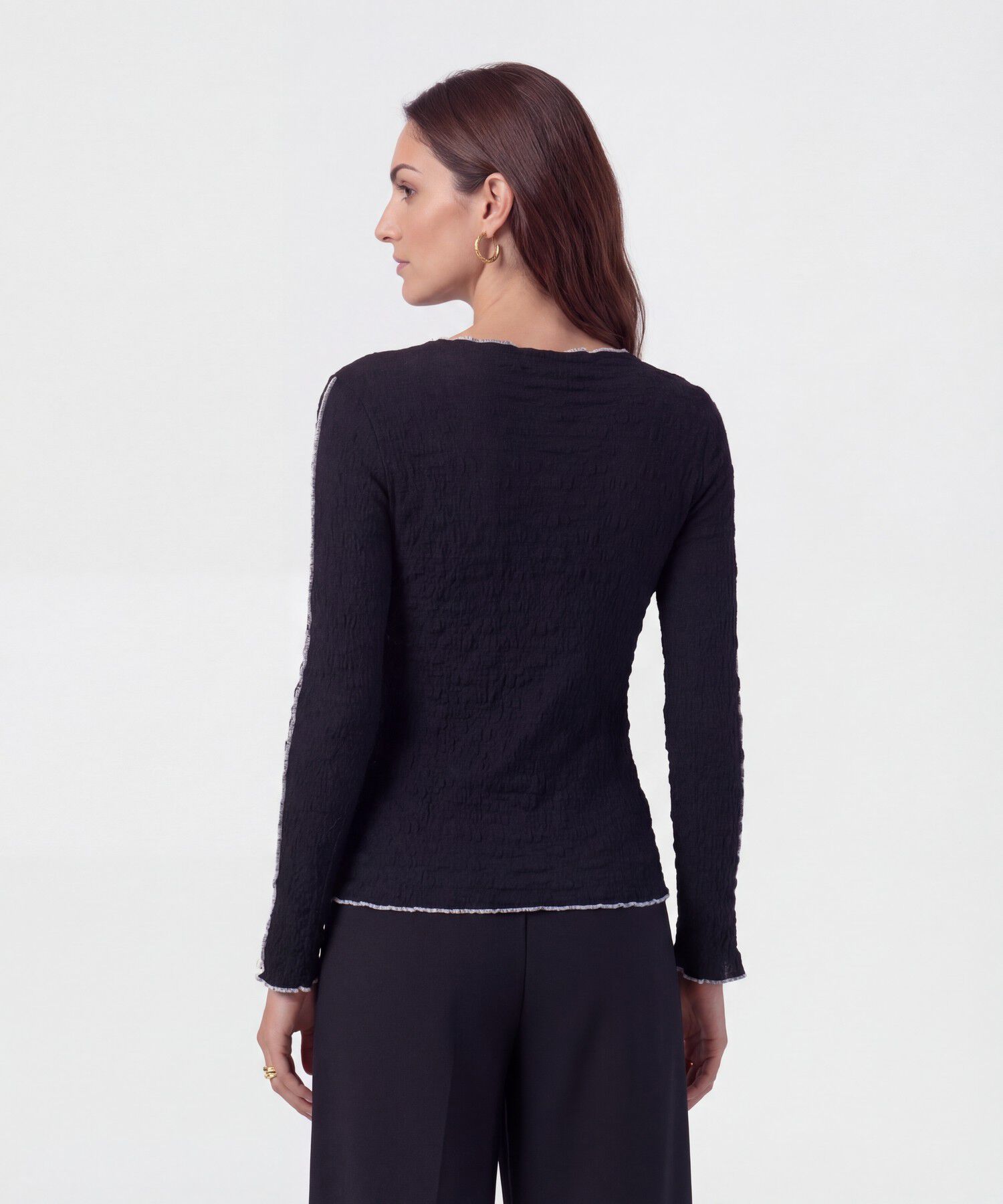 Camiseta Manga Larga Con Ondas Para Mujer