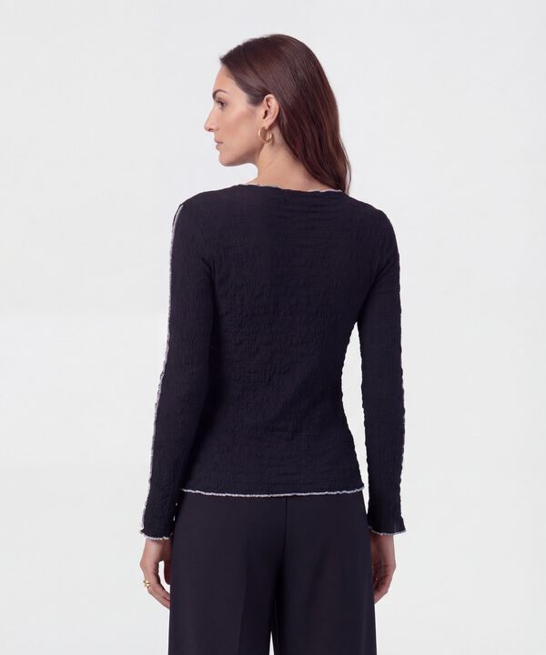 Camiseta Manga Larga Con Ondas Para Mujer