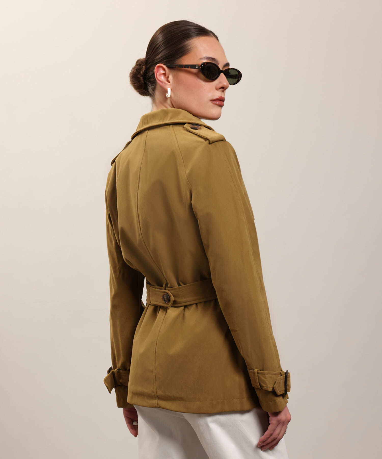 Chaqueta Trench Unicolor Con Cinturon 