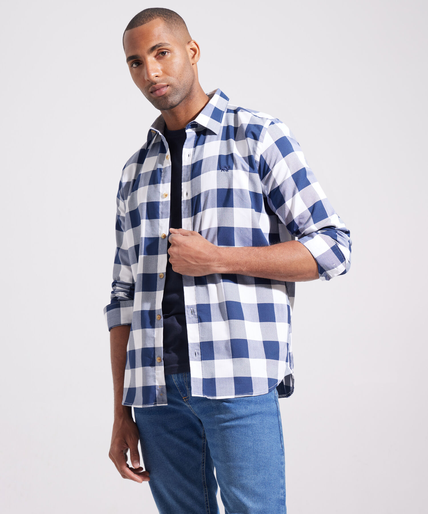 Camisa Manga Larga Preteñida Cuello Casual Corto Regular