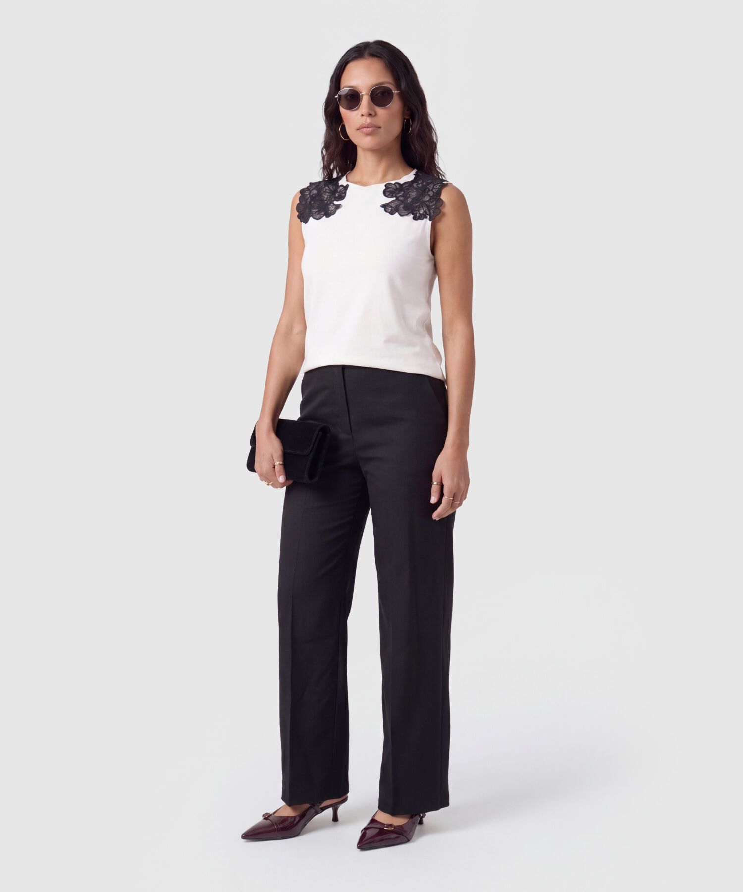 Camiseta Con Aplique De Encaje Para Mujer