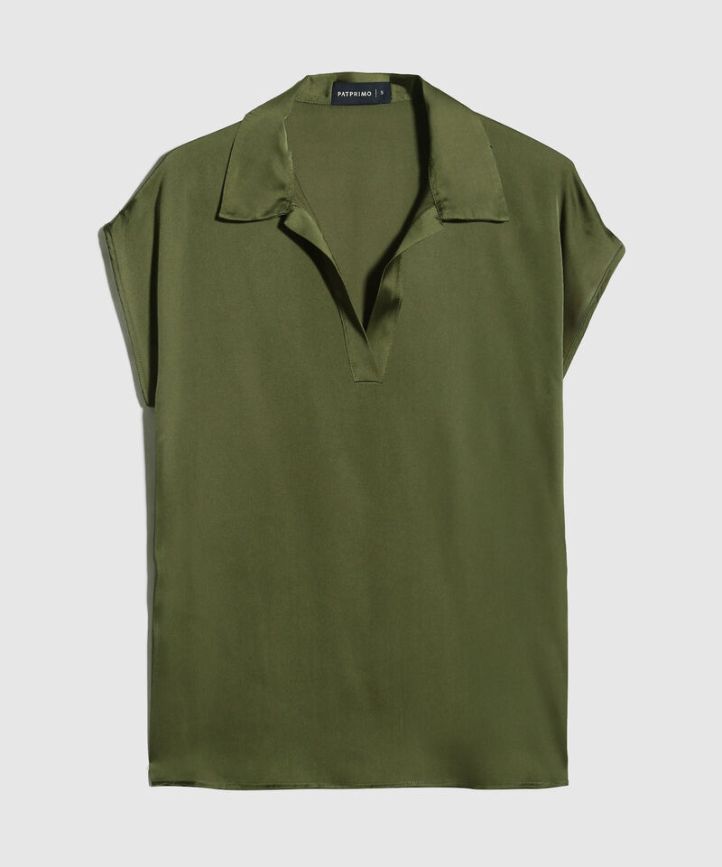 Blusa Manga Corta Corrida Unicolor  En Satin