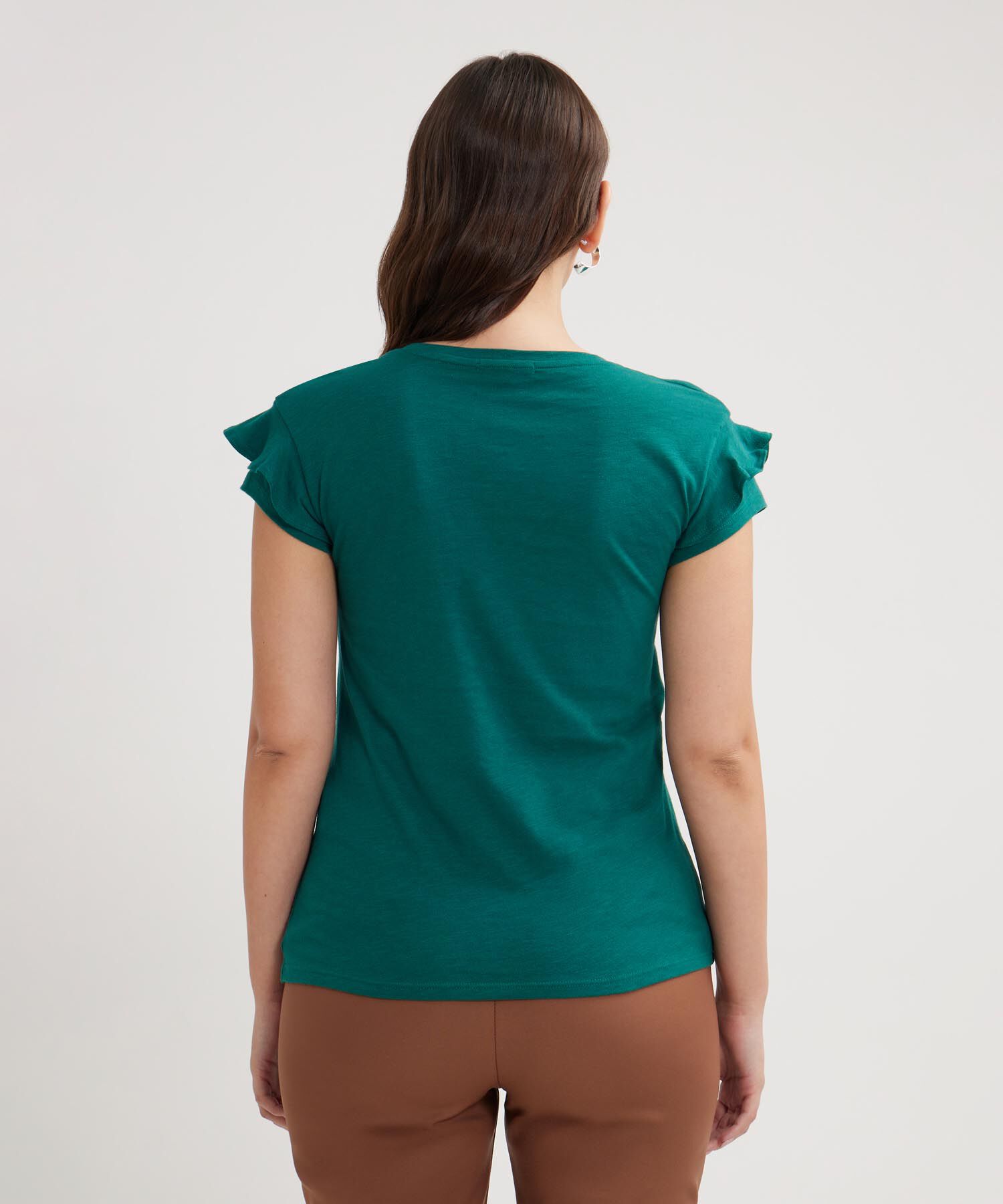 Camiseta Unicolor, Cuello En V Manga Corta