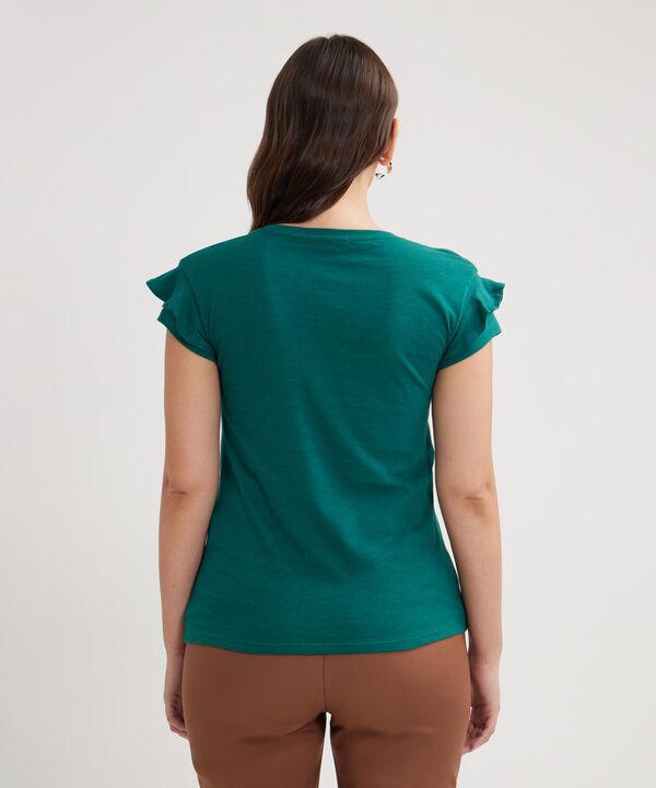 Camiseta Unicolor, Cuello En V Manga Corta