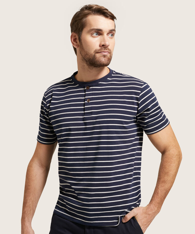Camiseta Henley A Rayas Para Hombre
