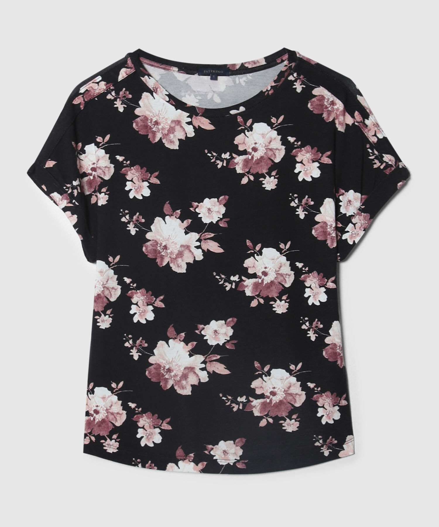 Camiseta Estampada Manga Corta Con Guardapolvo, Cuello Redondo Y Bies Sobrepuesto En Hombros, Trópico Floral