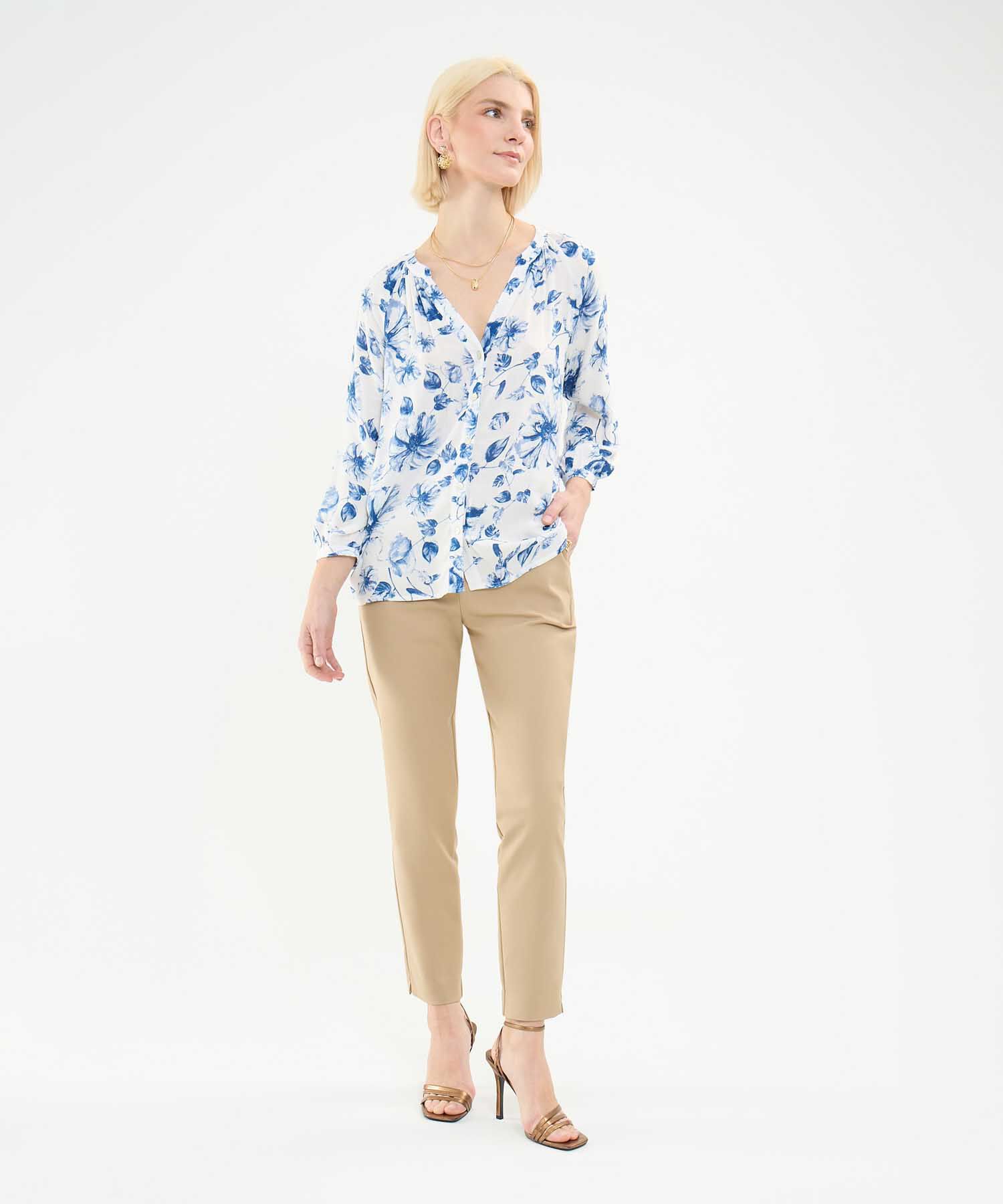 Blusa Estampada Cuello Mao