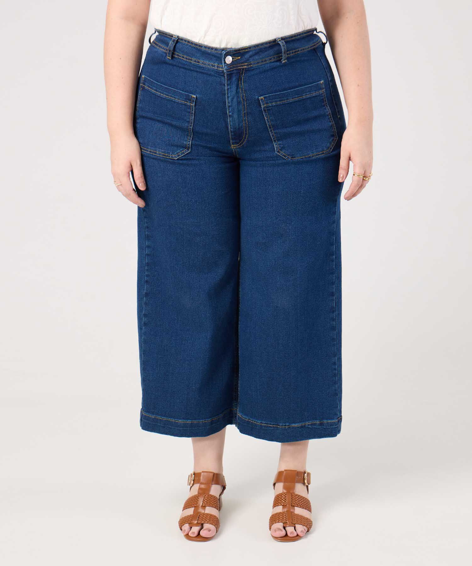 Jeans Culotte Con Bolsillos Frontales Para Mujer Curvy