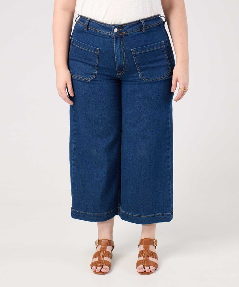 Jeans Culotte Con Bolsillos Frontales Para Mujer Curvy