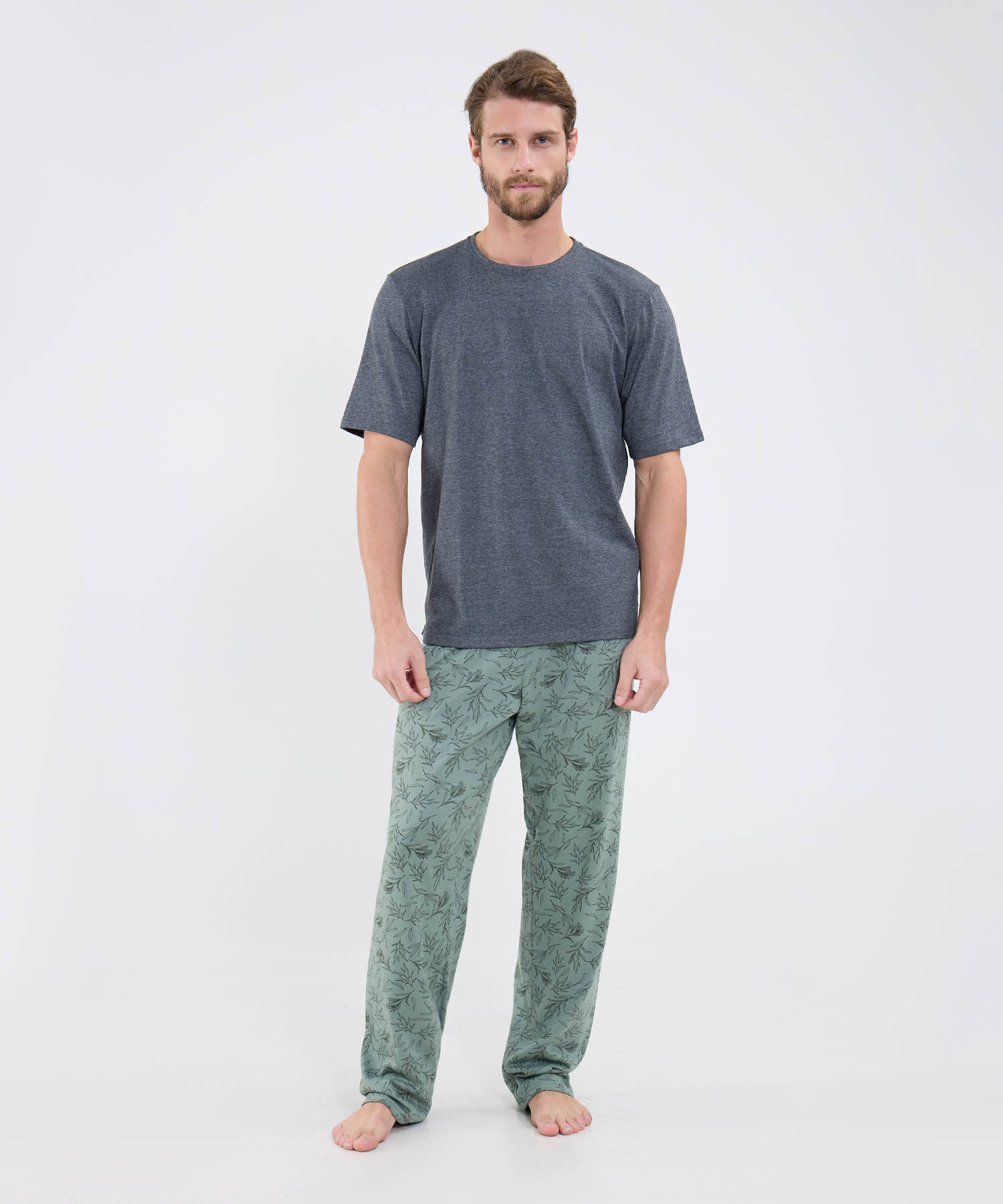 Conjunto Pijama Camiseta Cuello Redondo Con Patantalon Estampado Para Hombre
