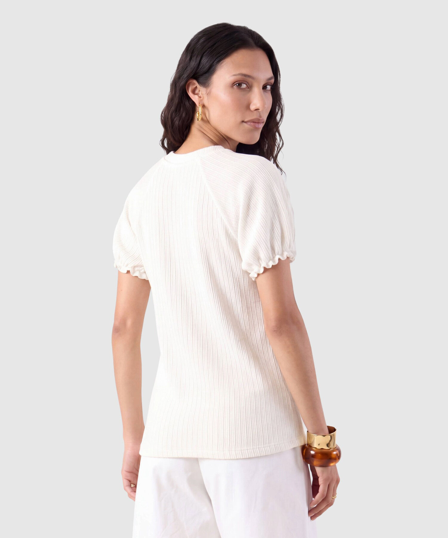 Camiseta Manga Abullonada Para Mujer