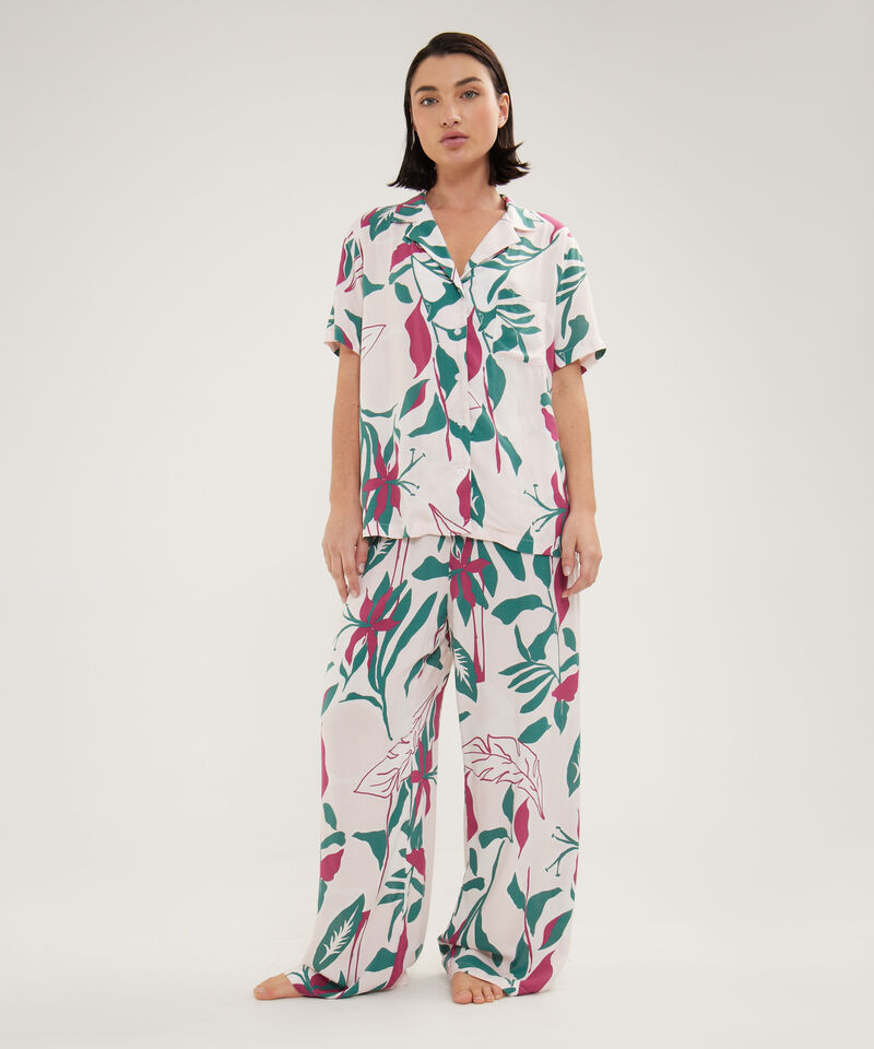 Pijama Camisa Resort, Pantalon Largo Estampado