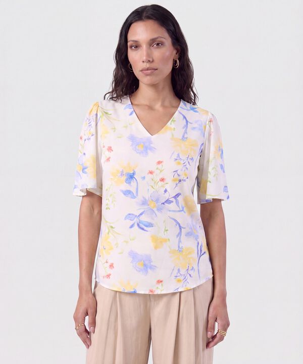 Blusa Cuello En V Manga Fluda Para Mujer image number null