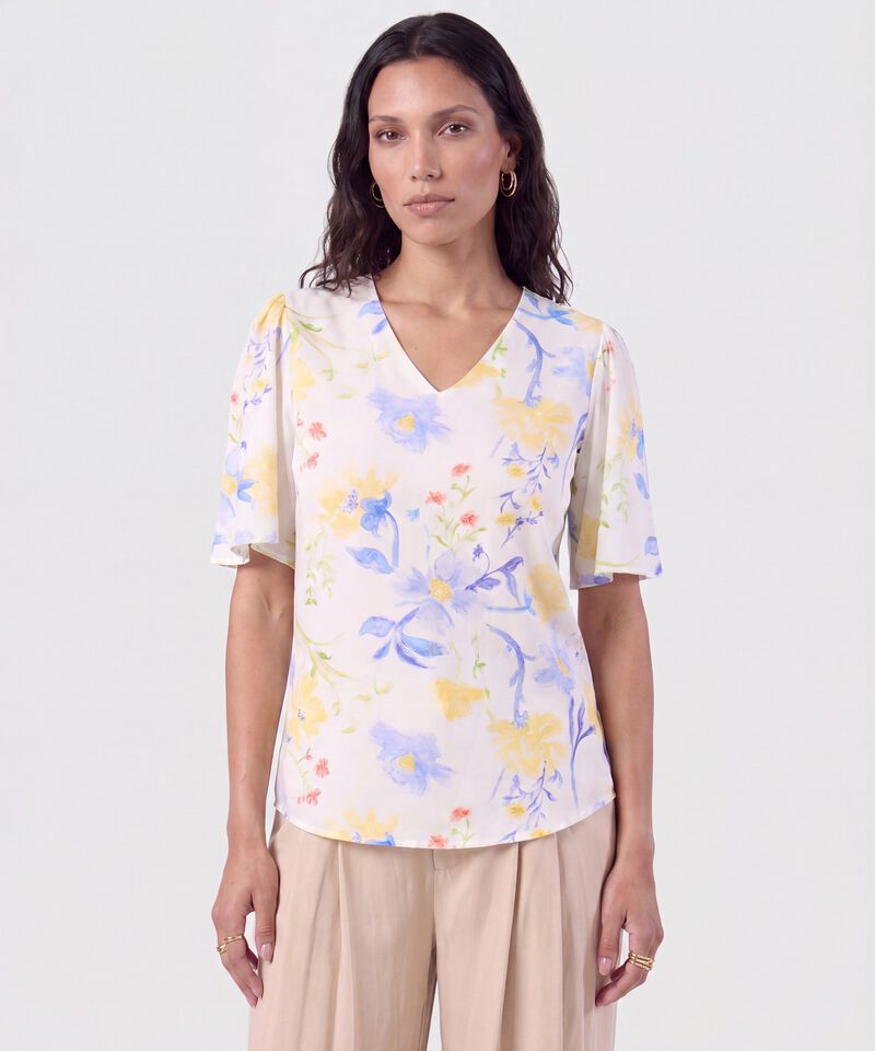 Blusa Cuello En V Manga Fluda Para Mujer