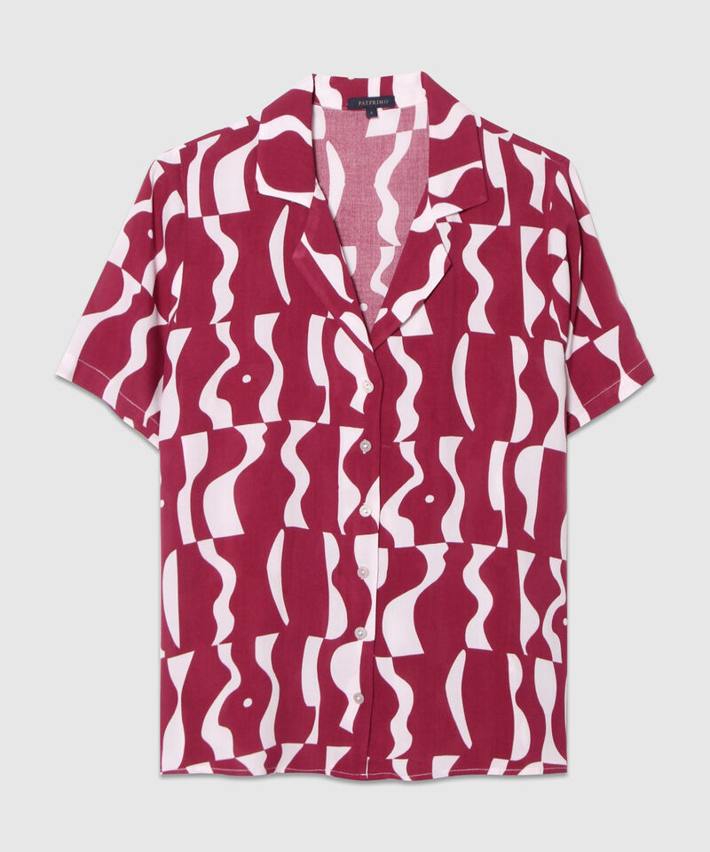 Camisa Estampada, Manga Corta, Cuello Camisero, Solapa Cruzada Con Botonadura Y Cola De Pato