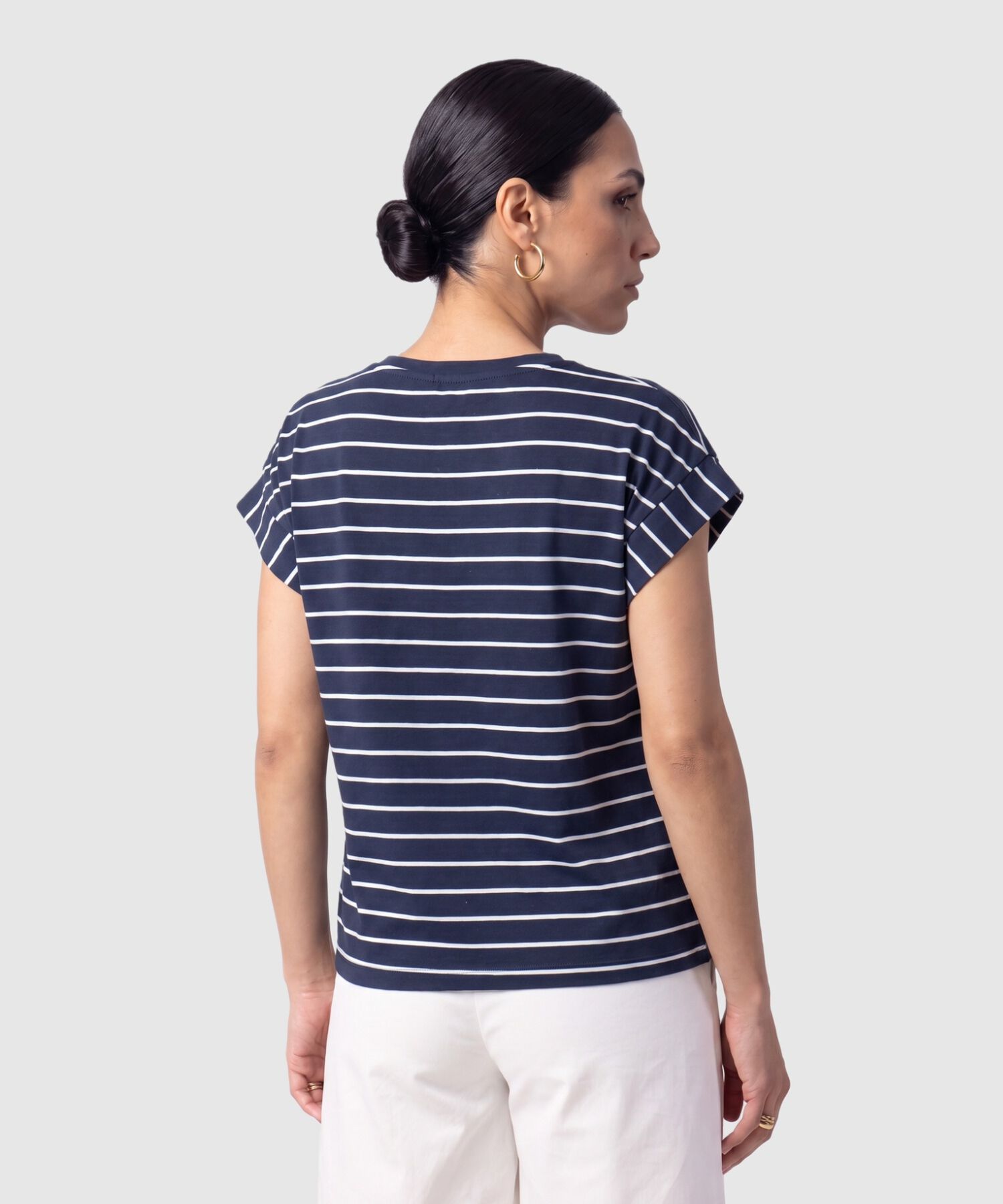 Camiseta Manga Corta A Rayas Para Mujer