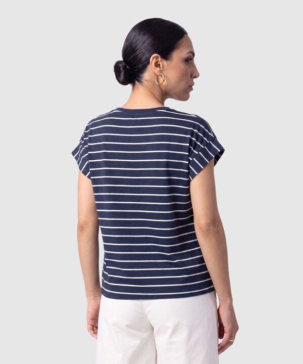 Camiseta Manga Corta A Rayas Para Mujer