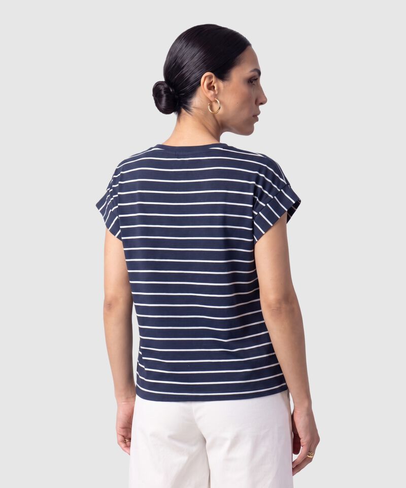 Camiseta Manga Corta A Rayas Para Mujer